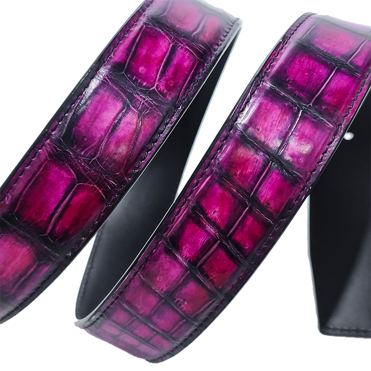 Handmade Genuine Alligator Leather Belt, Red Glossy Natural Texture Fit for Prong Buckle