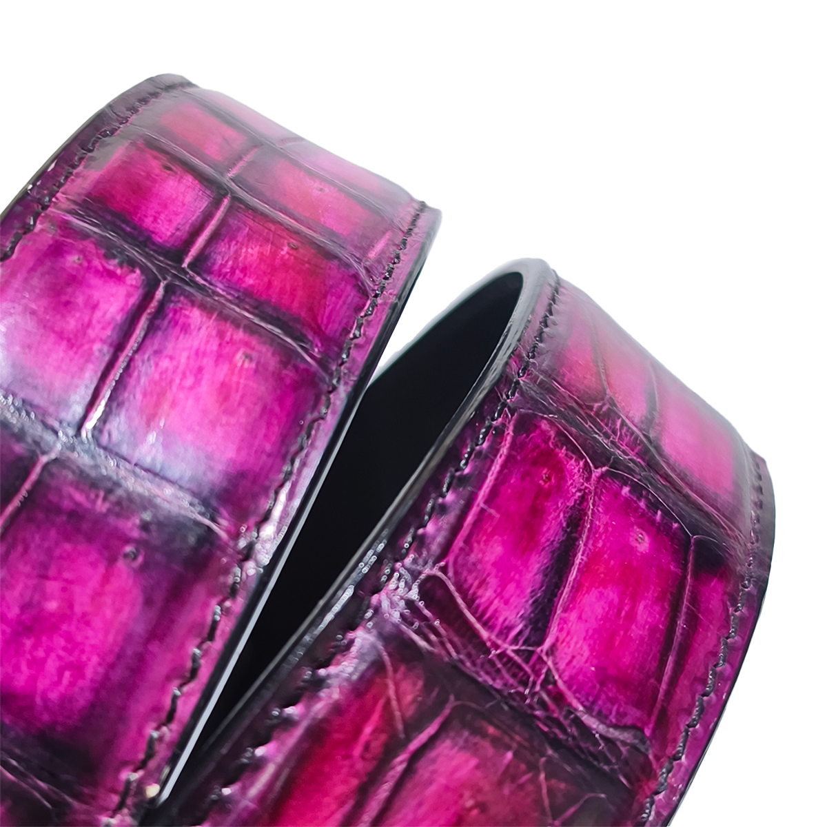 Handmade Genuine Alligator Leather Belt, Red Glossy Natural Texture Fit for Prong Buckle