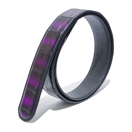 Handmade Genuine Alligator Leather Belt, Purple Glossy Gradient Texture Fit for Prong Buckle