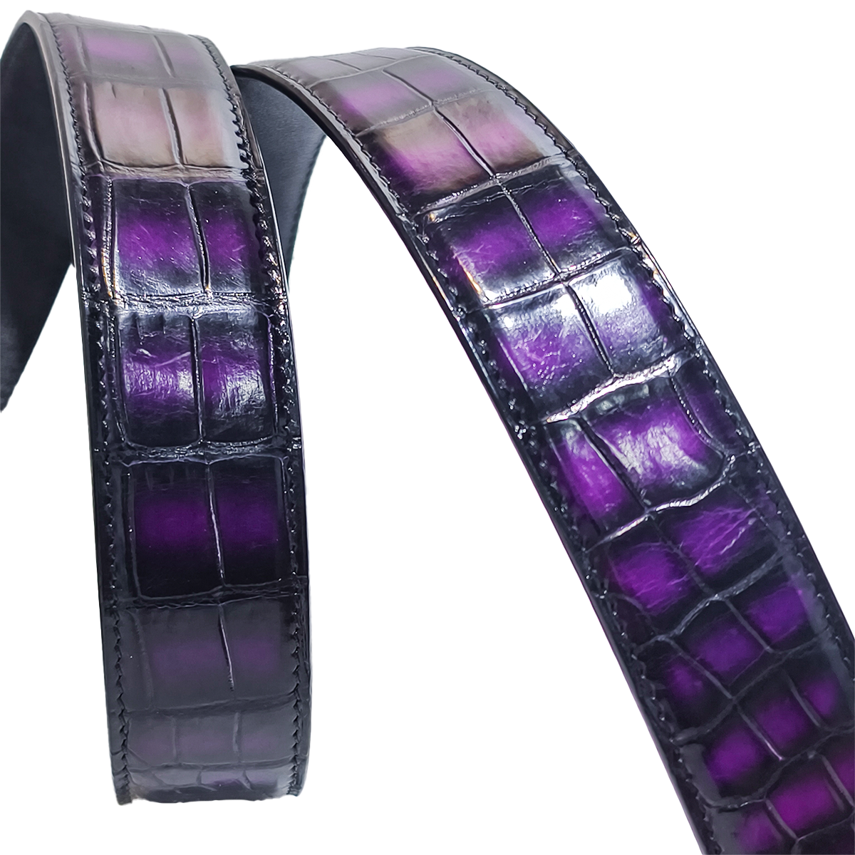 Handmade Genuine Alligator Leather Belt, Purple Glossy Gradient Texture Fit for Prong Buckle