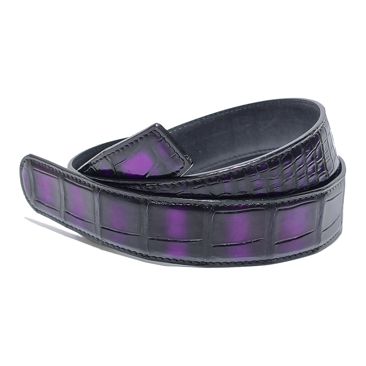 Handmade Genuine Alligator Leather Belt, Purple Glossy Gradient Texture Fit for Prong Buckle