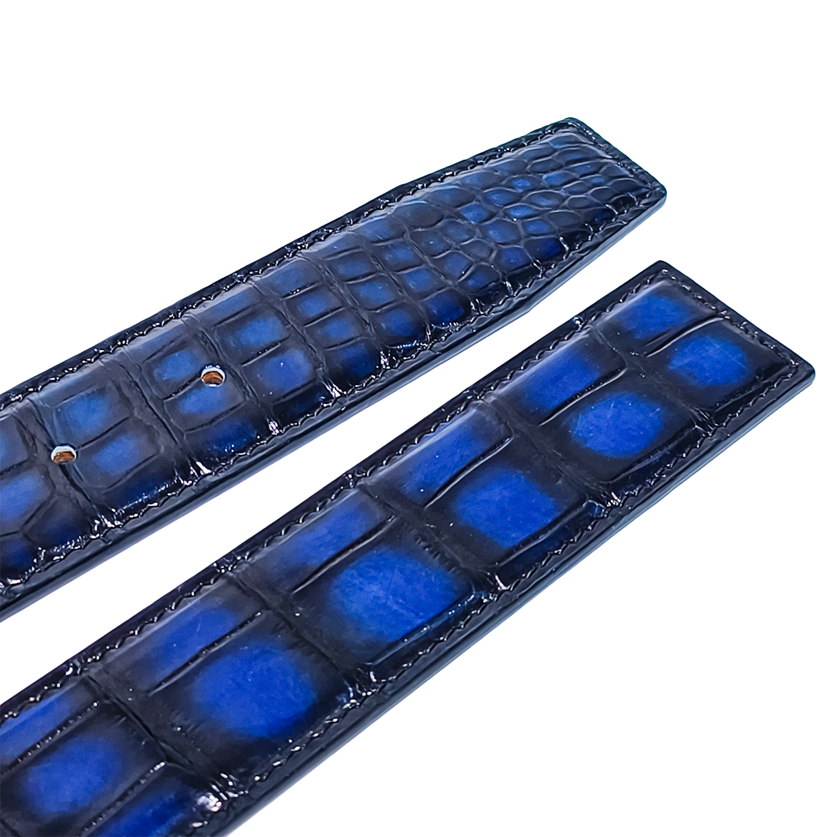 Handmade Genuine Alligator Leather Belt, Blue-Black Gradient Glossy Texture Fit for Prong Buckle