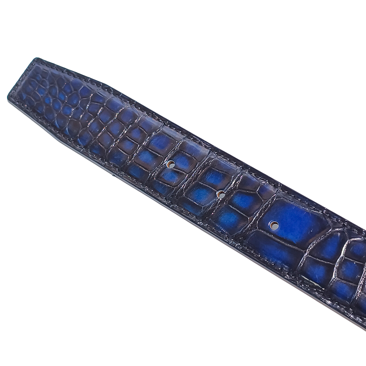 Handmade Genuine Alligator Leather Belt, Blue-Black Gradient Glossy Texture Fit for Prong Buckle
