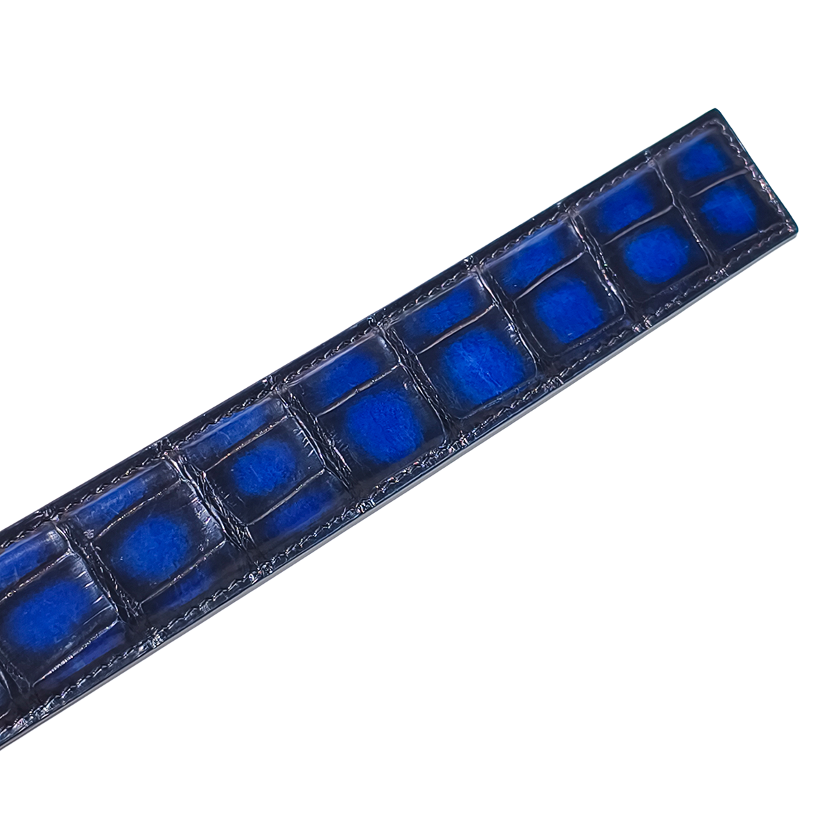 Handmade Genuine Alligator Leather Belt, Blue-Black Gradient Glossy Texture Fit for Prong Buckle