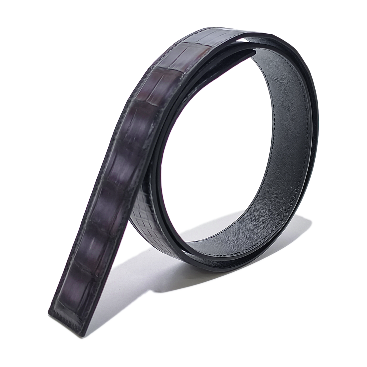 Handmade Genuine Alligator Leather Belt, Deep Purple-Black Gradient Texture Fit for Prong Buckle