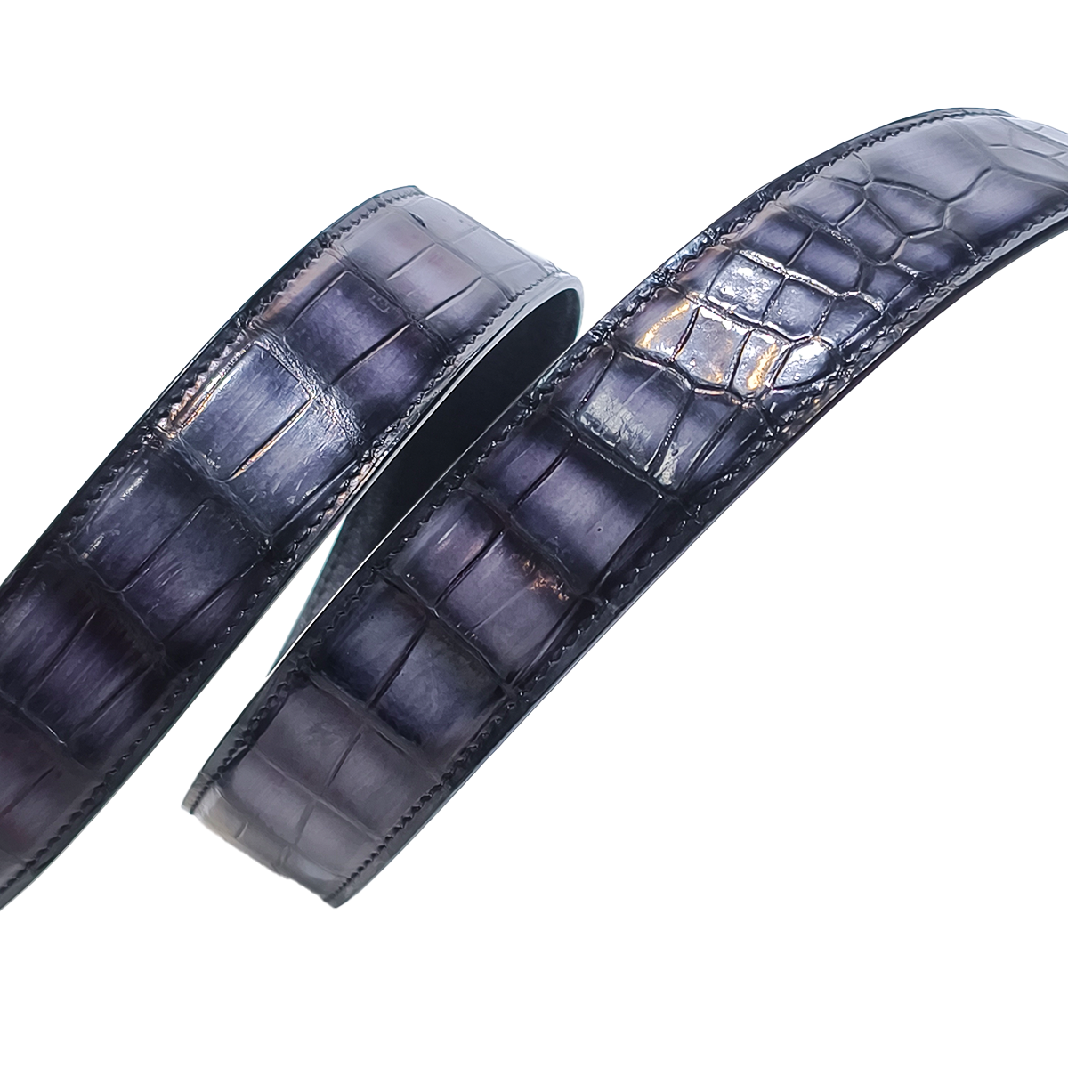 Handmade Genuine Alligator Leather Belt, Deep Purple-Black Gradient Texture Fit for Prong Buckle