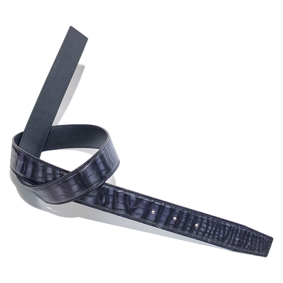 Handmade Genuine Alligator Leather Belt, Deep Purple-Black Gradient Texture Fit for Prong Buckle