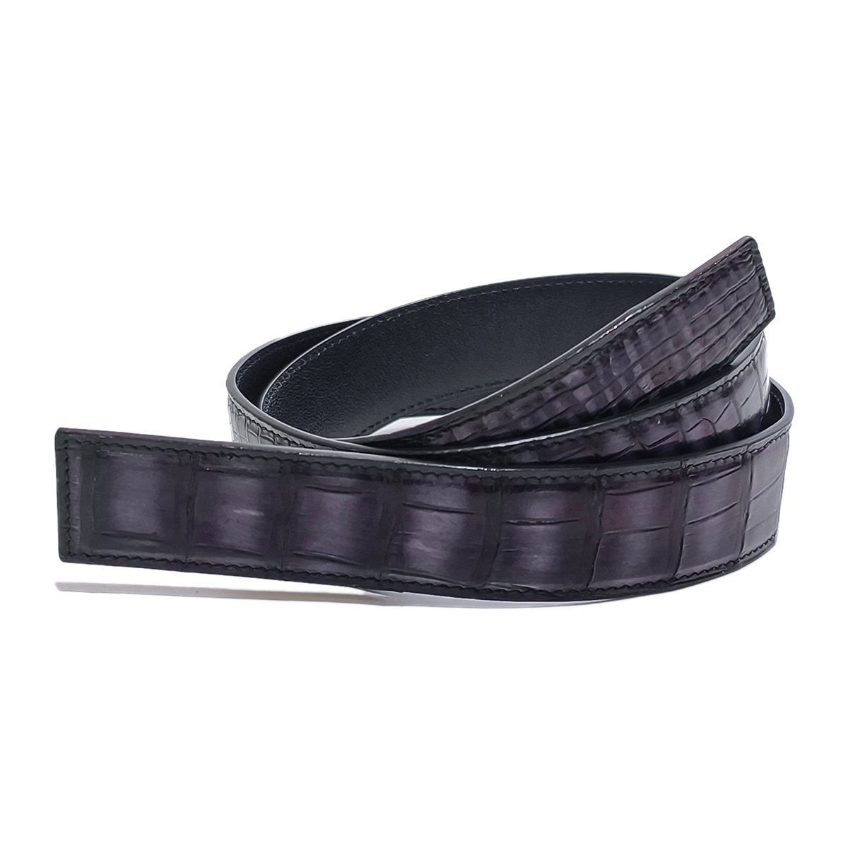 Handmade Genuine Alligator Leather Belt, Deep Purple-Black Gradient Texture Fit for Prong Buckle