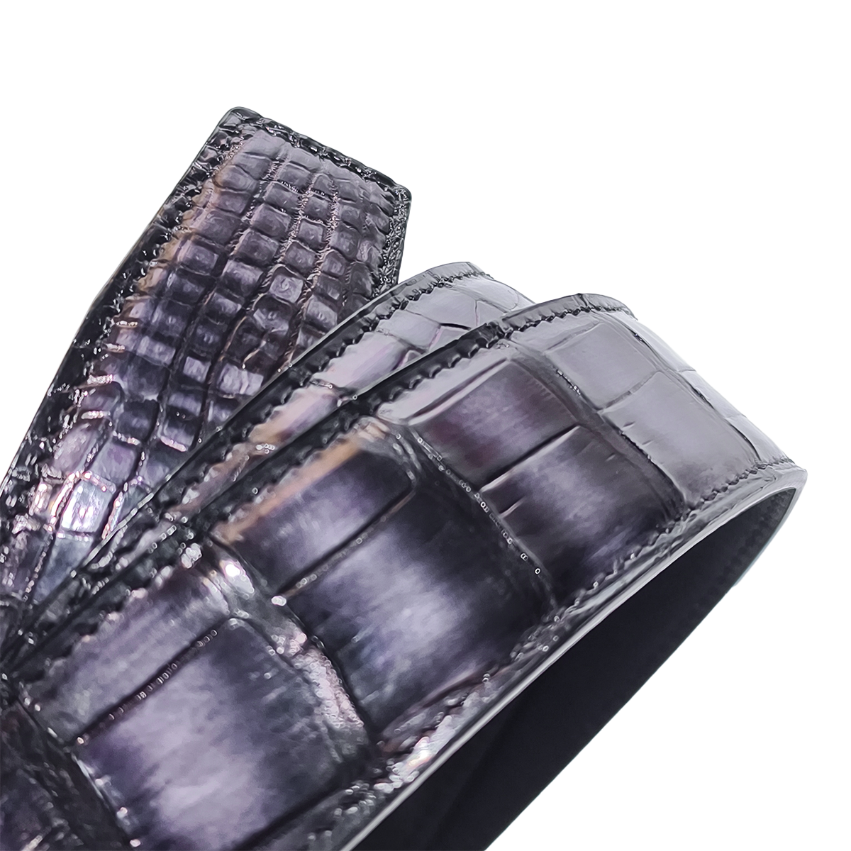 Handmade Genuine Alligator Leather Belt, Deep Purple-Black Gradient Texture Fit for Prong Buckle