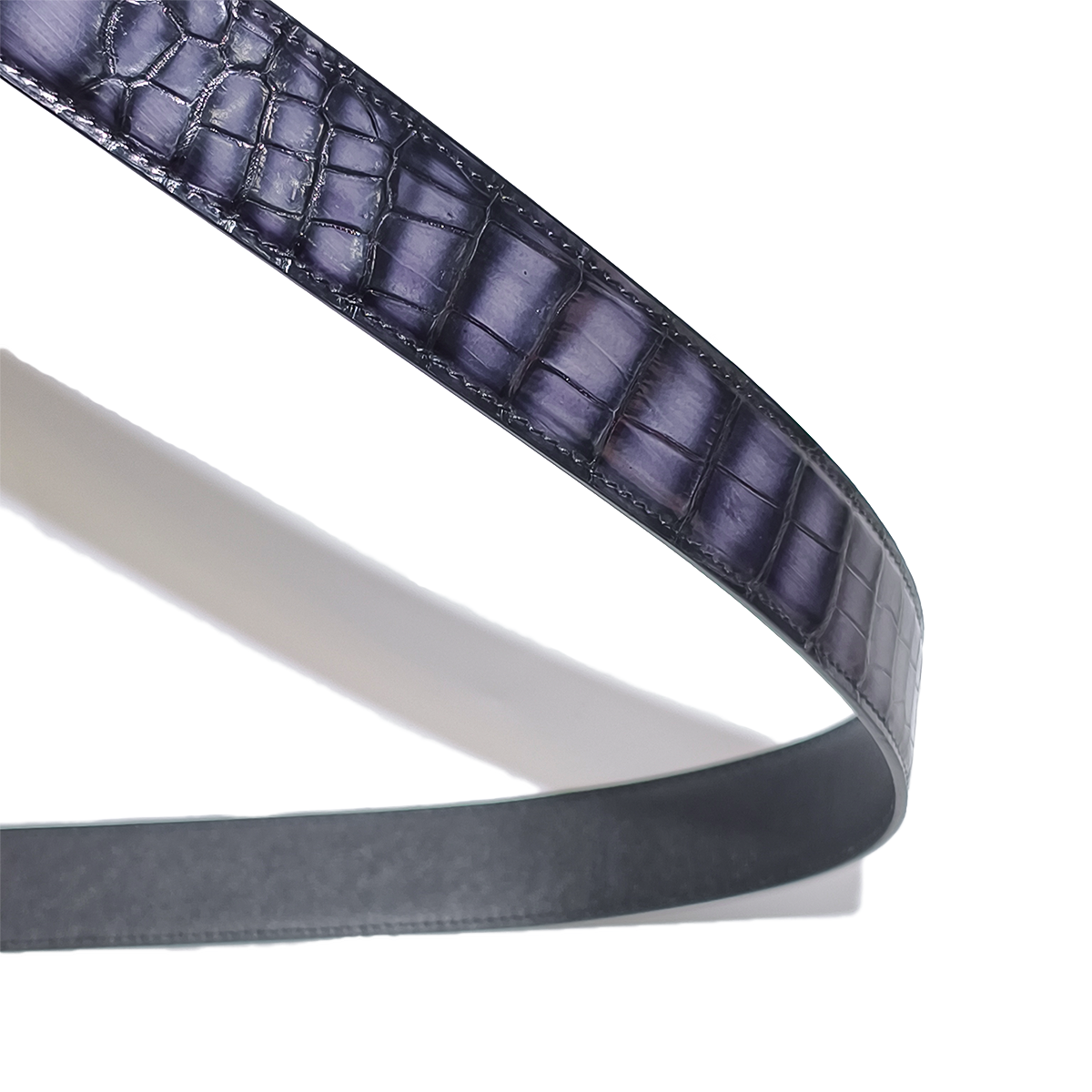 Handmade Genuine Alligator Leather Belt, Deep Purple-Black Gradient Texture Fit for Prong Buckle
