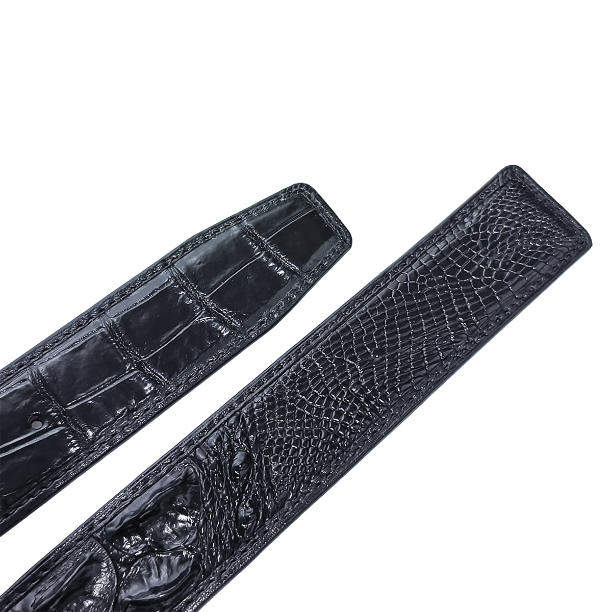 Handmade Genuine Alligator Horn Leather Belt, Black High-Gloss Texture Fit for Prong Buckle