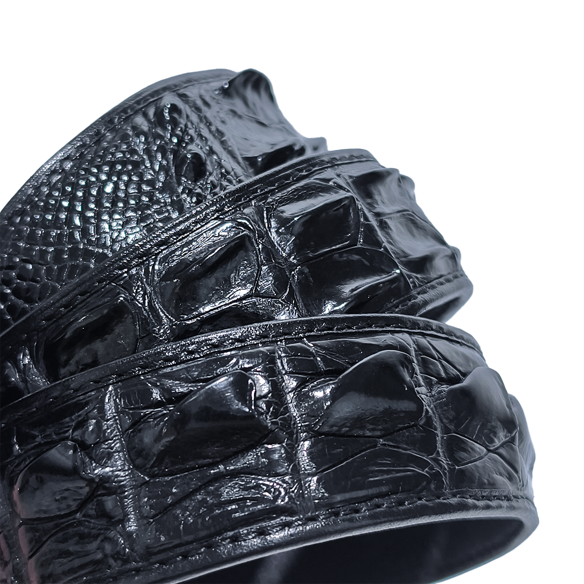 Handmade Genuine Alligator Horn Leather Belt, Black High-Gloss Texture Fit for Prong Buckle