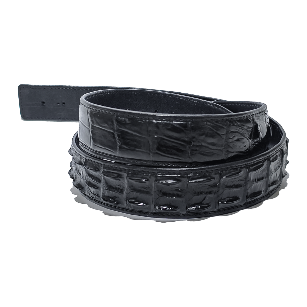 Handmade Genuine Alligator Horn Leather Belt, Black High-Gloss Texture Fit for Prong Buckle