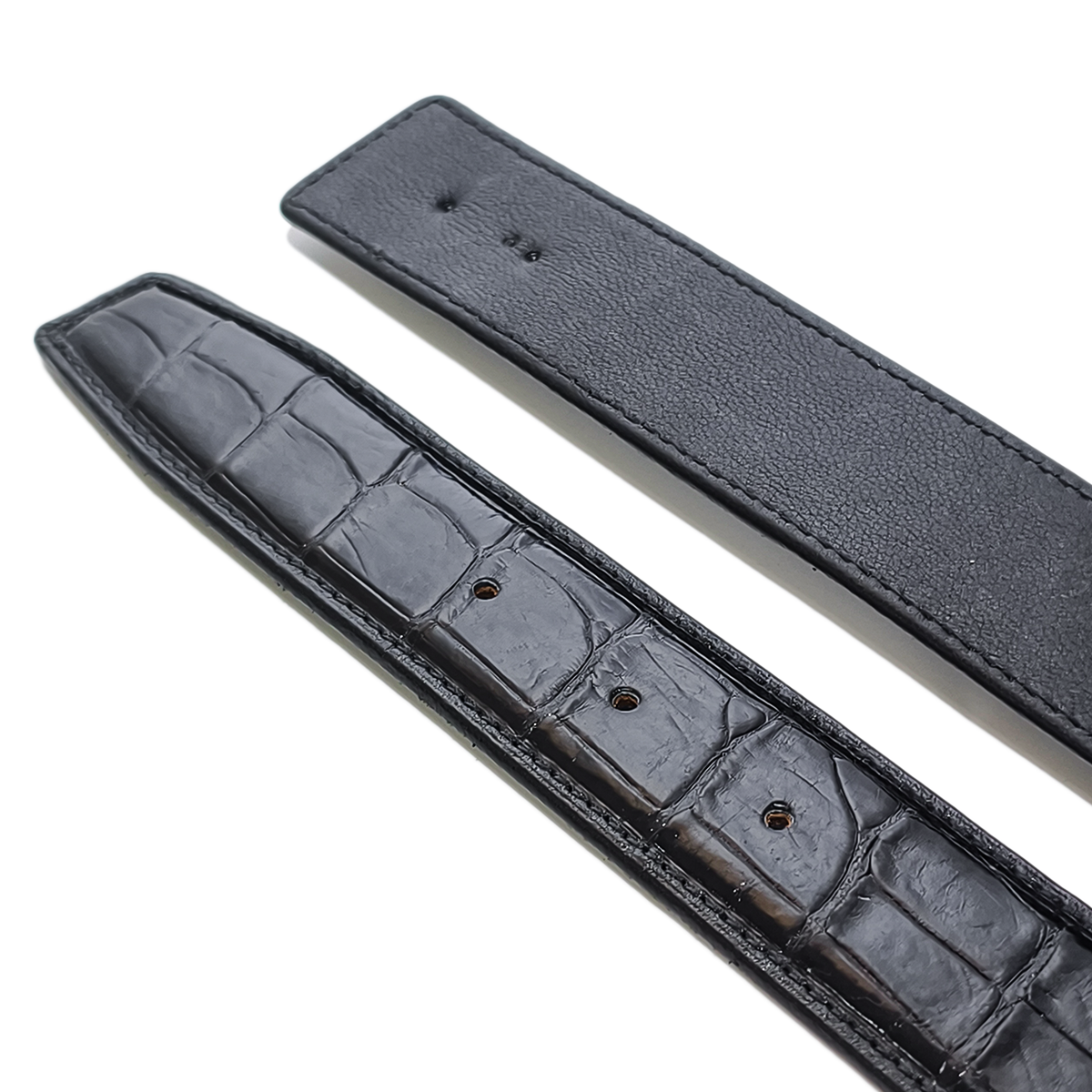 Handmade Genuine Alligator Horn Leather Belt, Black High-Gloss Texture Fit for Prong Buckle