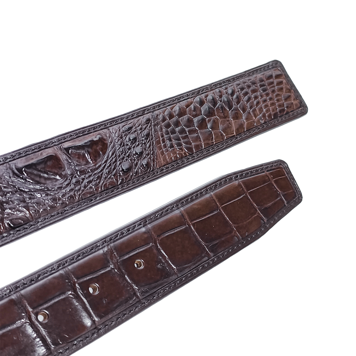 Handmade Genuine Alligator Horn Leather Belt, Dark Brown High-Gloss Texture Fit for Prong Buckle