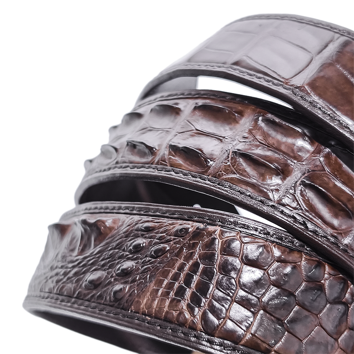 Handmade Genuine Alligator Horn Leather Belt, Dark Brown High-Gloss Texture Fit for Prong Buckle