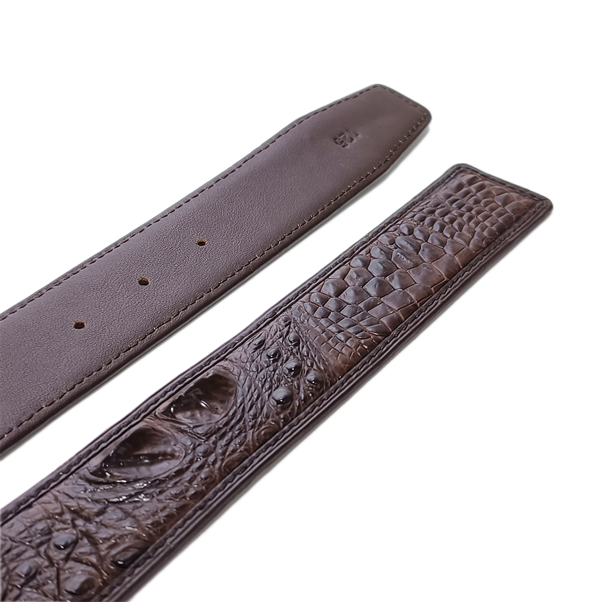 Handmade Genuine Alligator Horn Leather Belt, Dark Brown High-Gloss Texture Fit for Prong Buckle