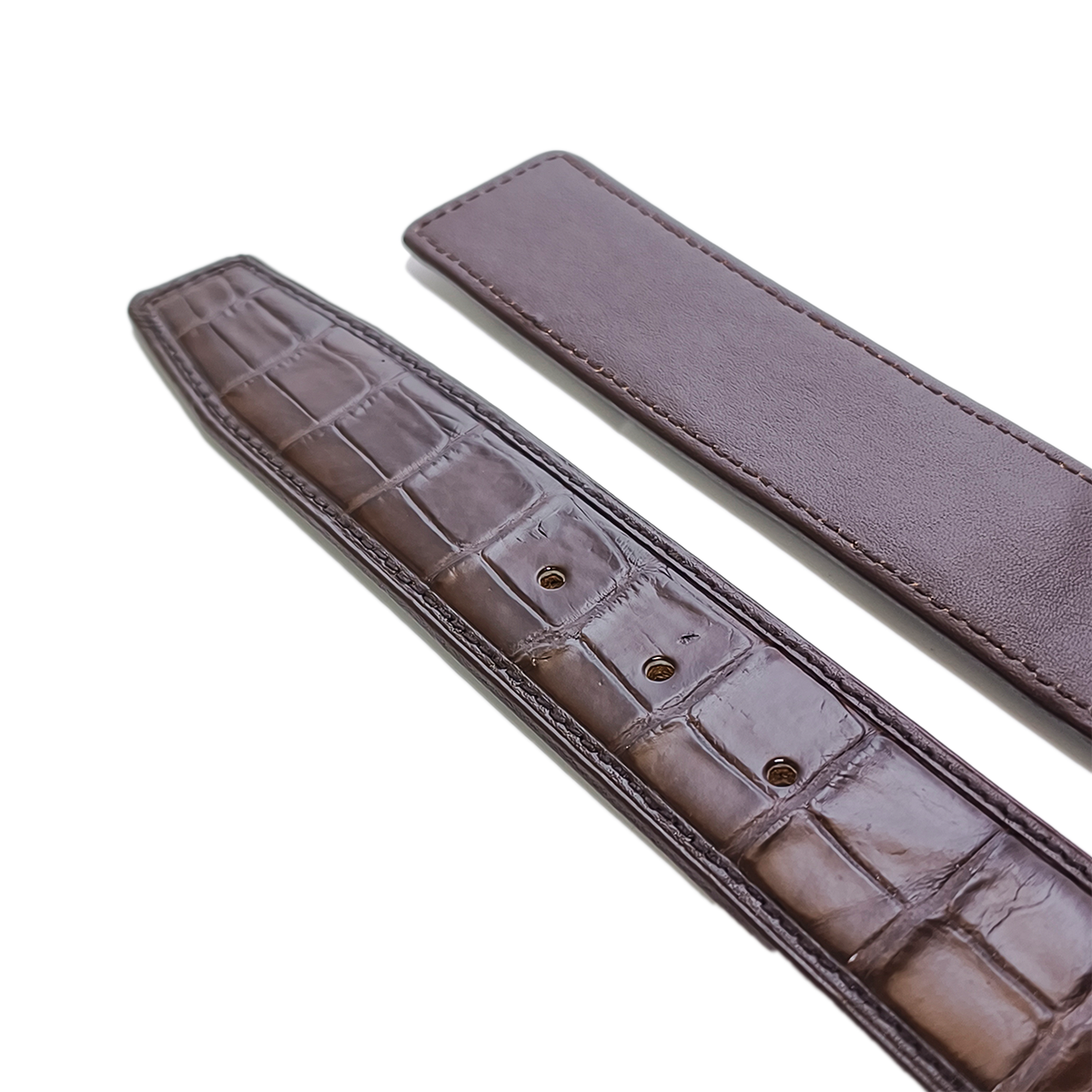 Handmade Genuine Alligator Horn Leather Belt, Dark Brown High-Gloss Texture Fit for Prong Buckle