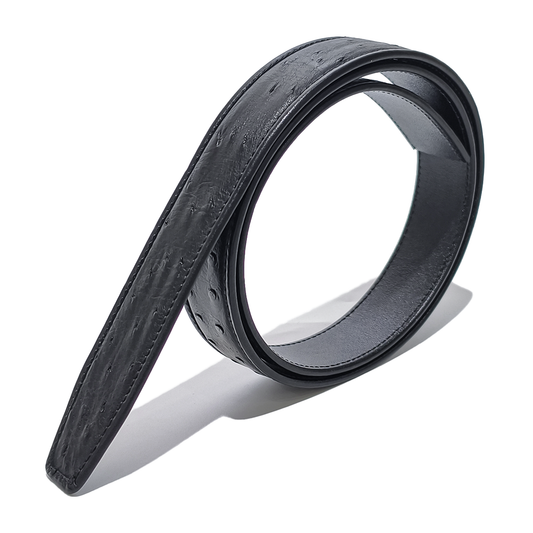 Handmade Genuine Ostrich Leather Ratchet Belt, Black High-Gloss Texture Fit for Ratchet Buckle