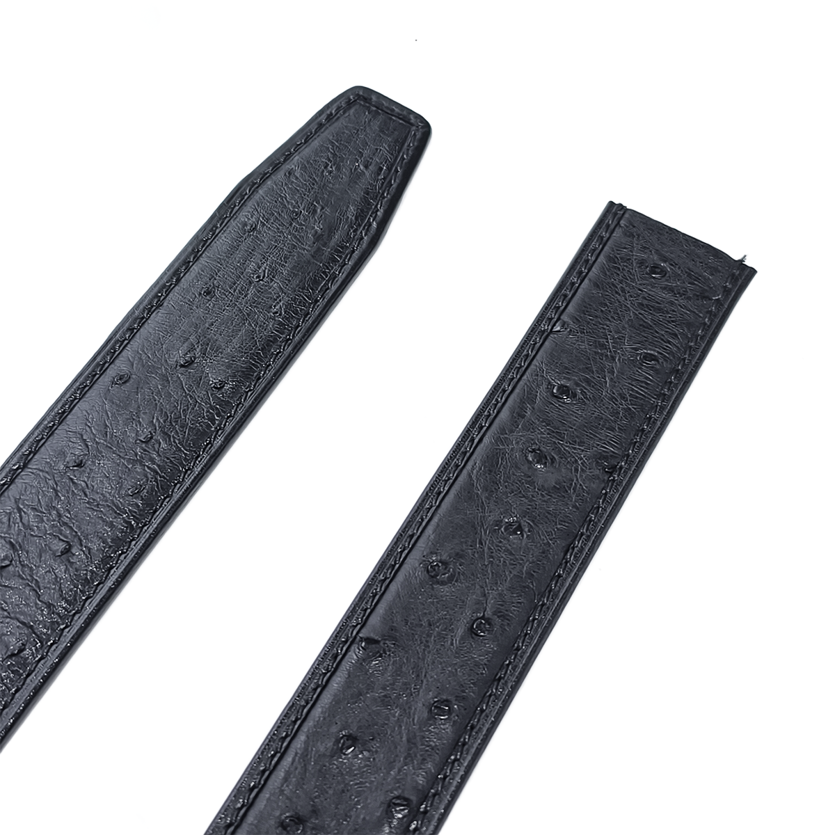 Handmade Genuine Ostrich Leather Ratchet Belt, Black High-Gloss Texture Fit for Ratchet Buckle
