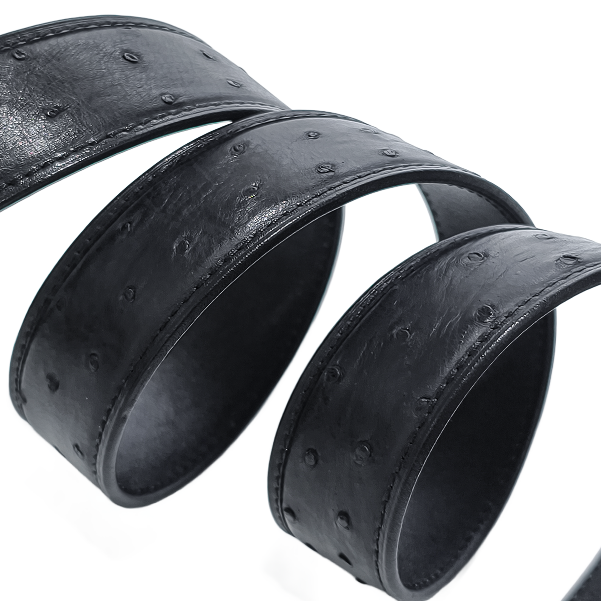 Handmade Genuine Ostrich Leather Ratchet Belt, Black High-Gloss Texture Fit for Ratchet Buckle