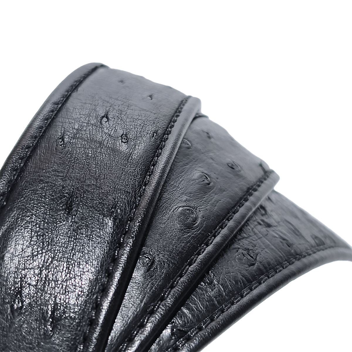 Handmade Genuine Ostrich Leather Ratchet Belt, Black High-Gloss Texture Fit for Ratchet Buckle