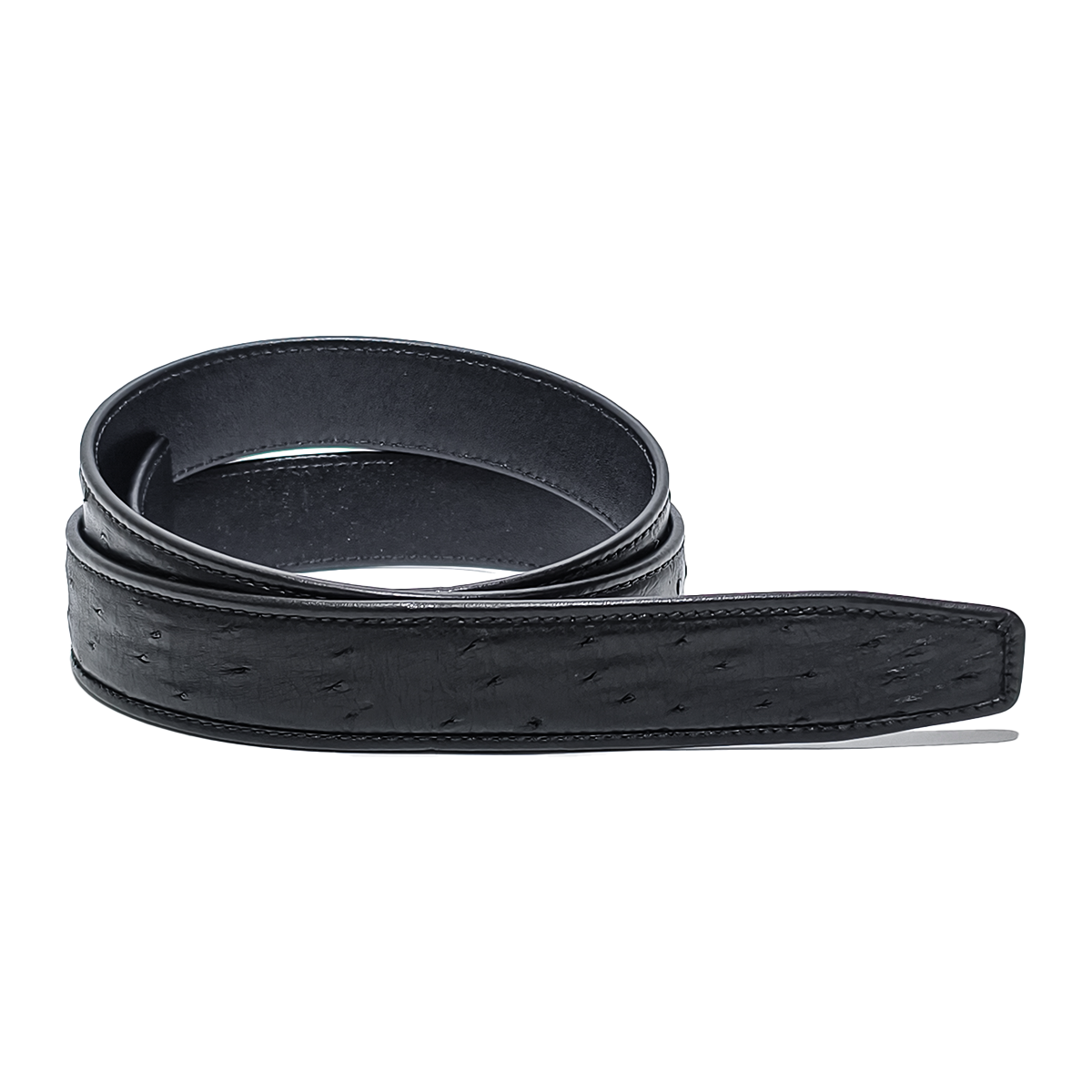 Handmade Genuine Ostrich Leather Ratchet Belt, Black High-Gloss Texture Fit for Ratchet Buckle