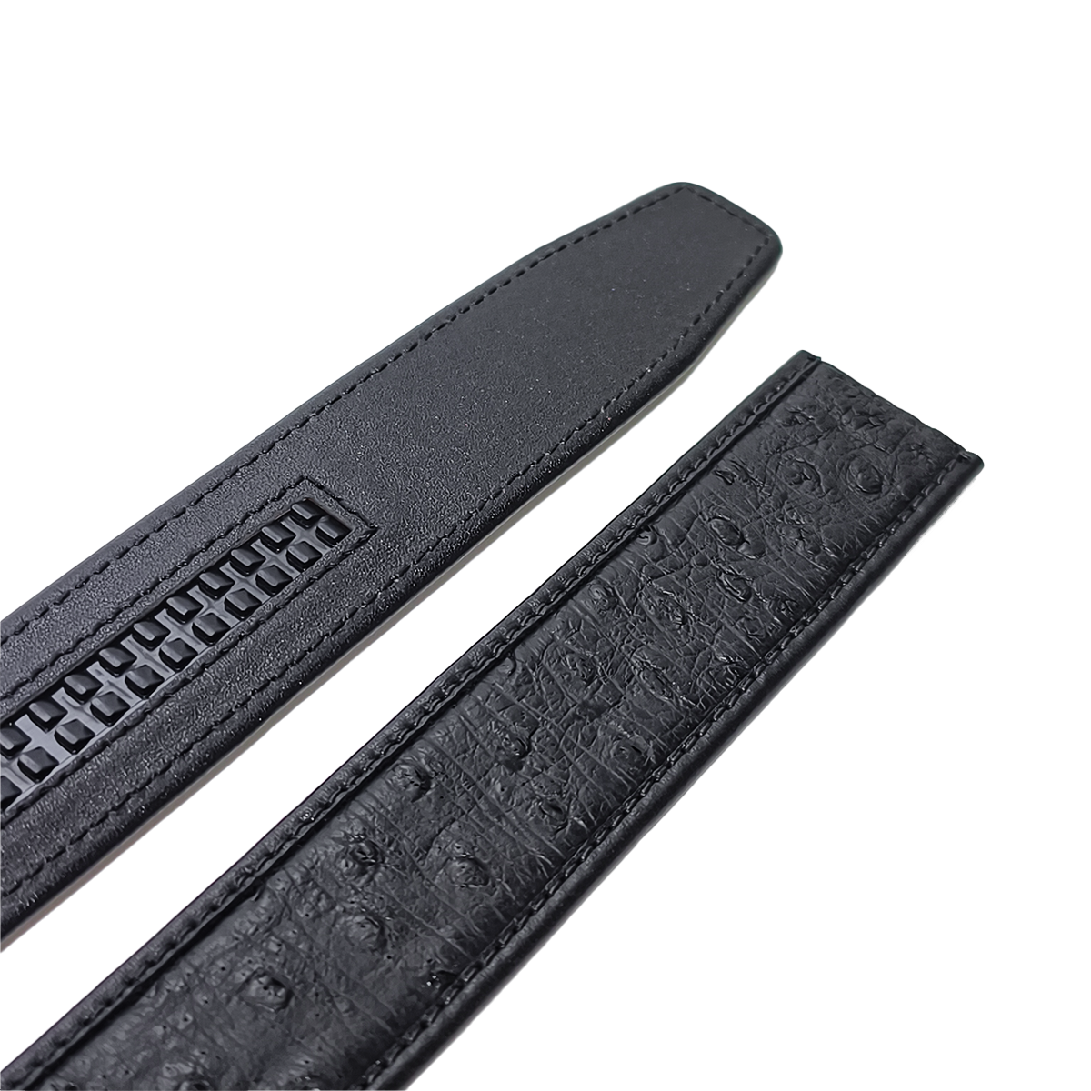 Handmade Genuine Ostrich Leather Ratchet Belt, Black High-Gloss Texture Fit for Ratchet Buckle