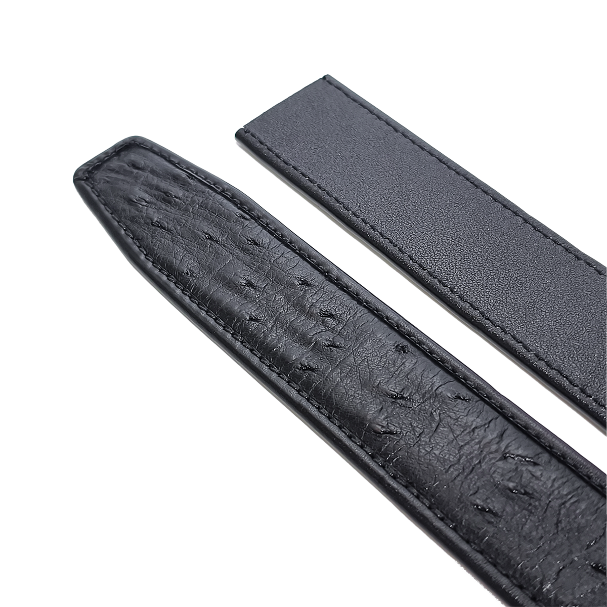 Handmade Genuine Ostrich Leather Ratchet Belt, Black High-Gloss Texture Fit for Ratchet Buckle