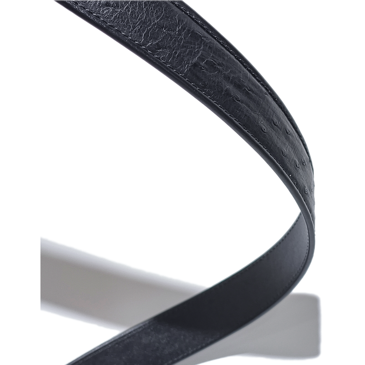 Handmade Genuine Ostrich Leather Ratchet Belt, Black High-Gloss Texture Fit for Ratchet Buckle