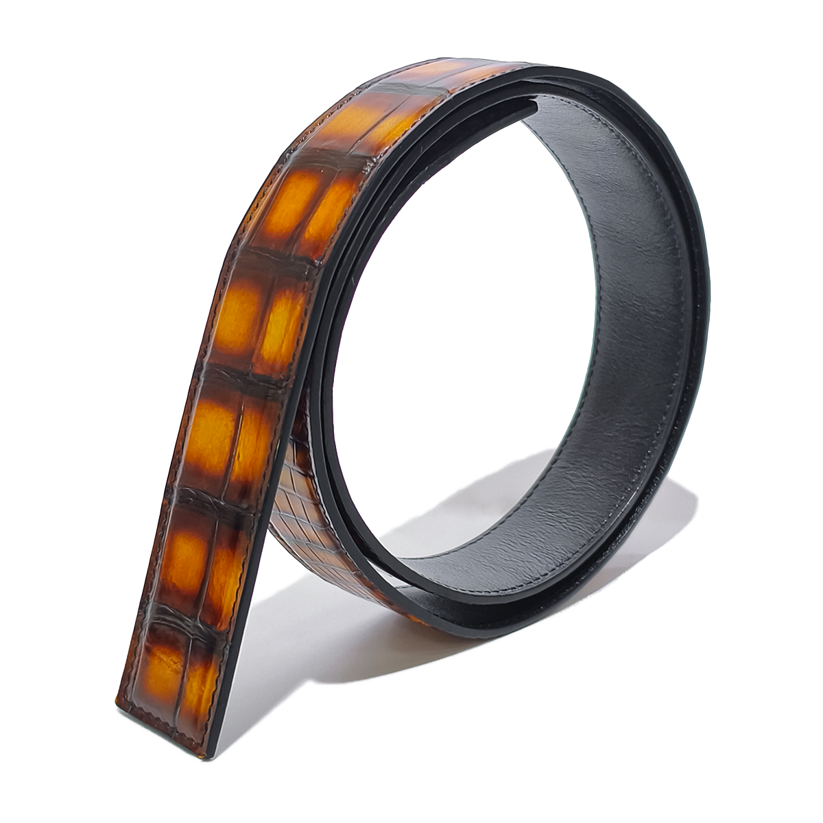 prong belt-amber brown genuine alligator belly leather