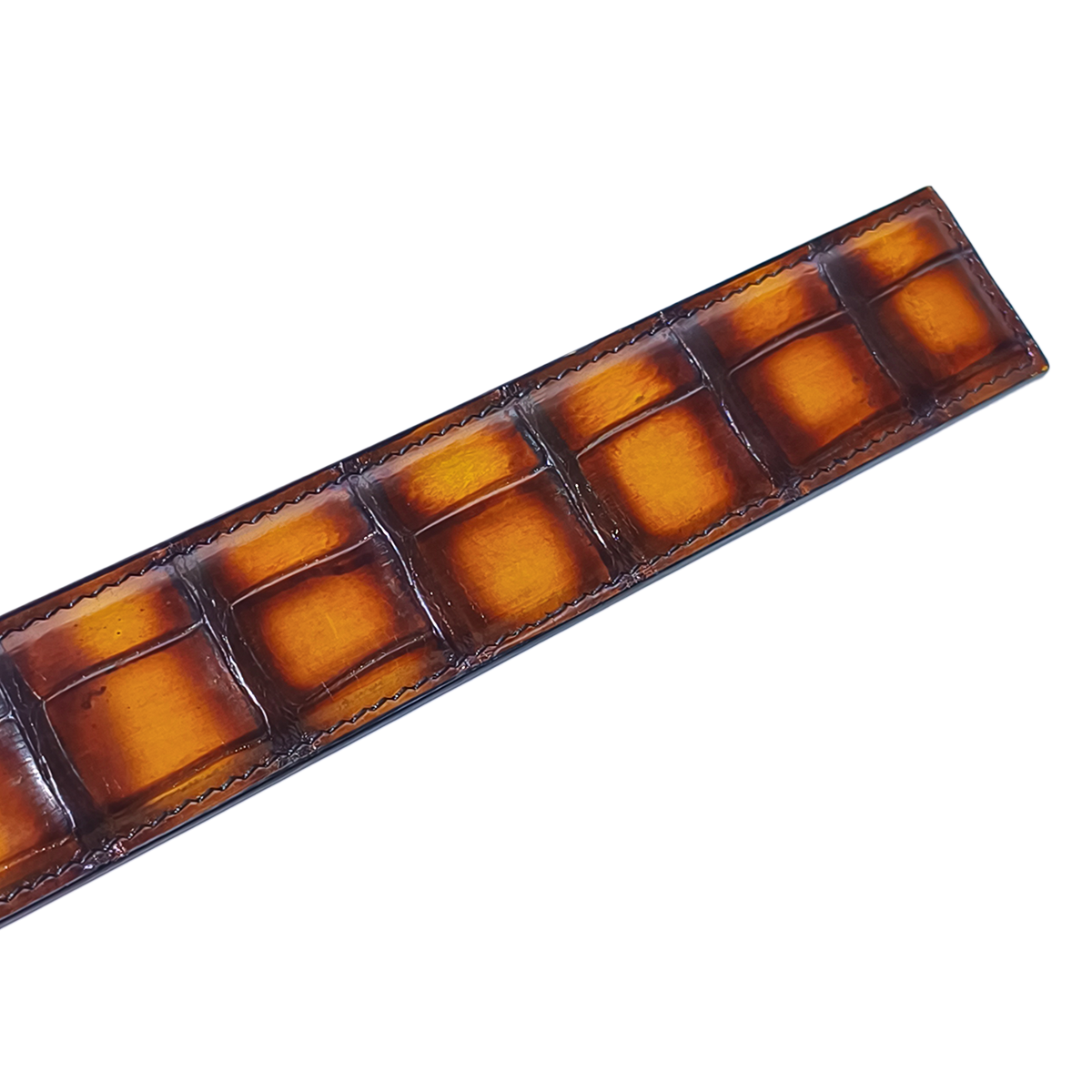 Handmade Genuine Alligator Leather Belt, Amber Brown Gradient Glossy Texture Fit for Prong Buckle