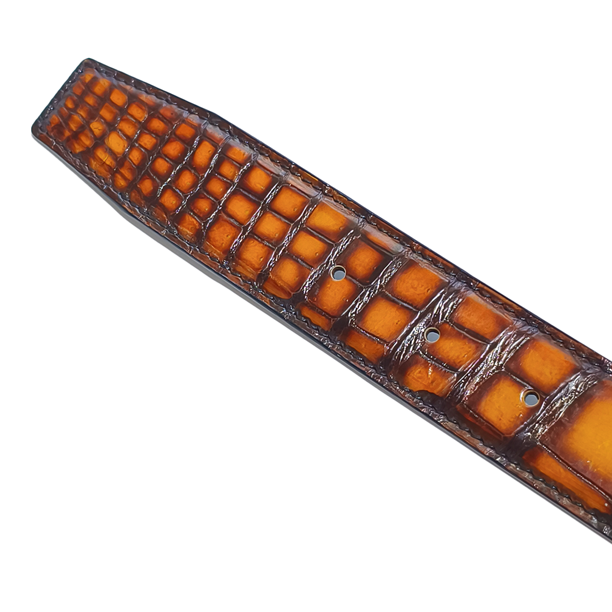 Handmade Genuine Alligator Leather Belt, Amber Brown Gradient Glossy Texture Fit for Prong Buckle