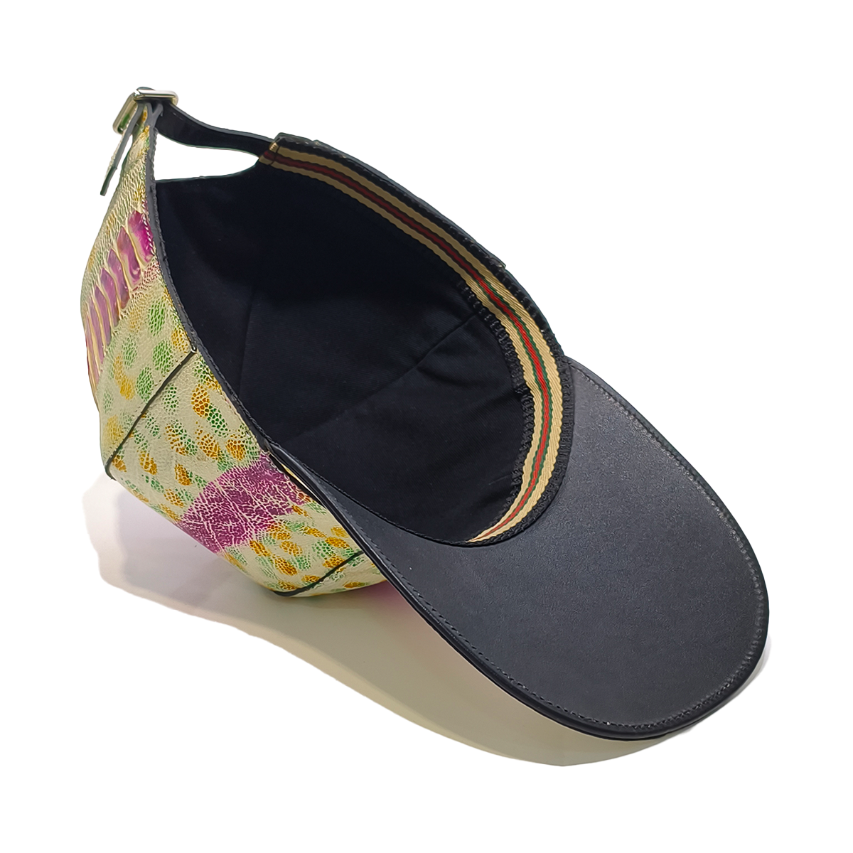 Handmade Genuine Ostrich Leather Cap, Vibrant Multi-Color Adjustable Design