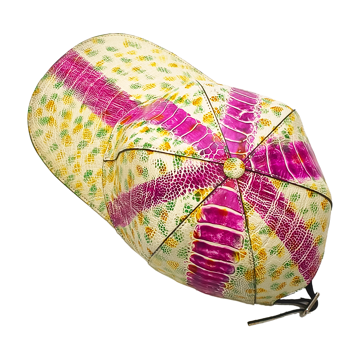 Handmade Genuine Ostrich Leather Cap, Vibrant Multi-Color Adjustable Design