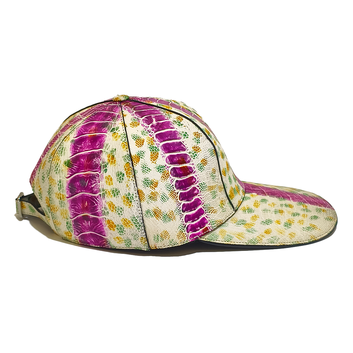 Handmade Genuine Ostrich Leather Cap, Vibrant Multi-Color Adjustable Design