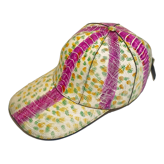 Handmade Genuine Ostrich Leather Cap, Vibrant Multi-Color Adjustable Design