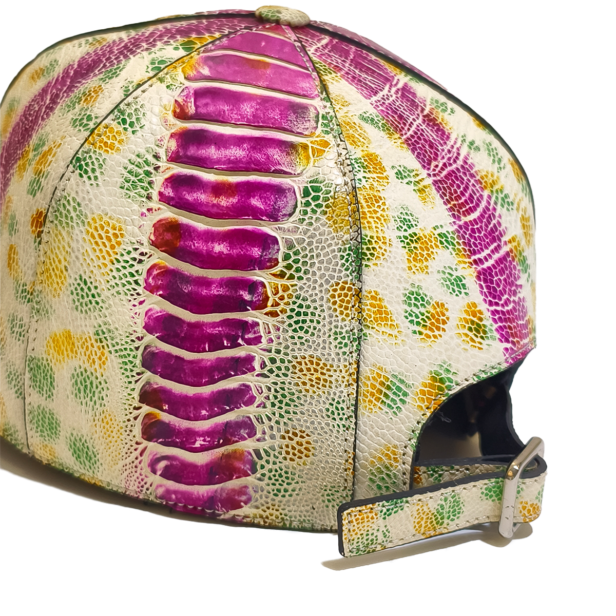 Handmade Genuine Ostrich Leather Cap, Vibrant Multi-Color Adjustable Design