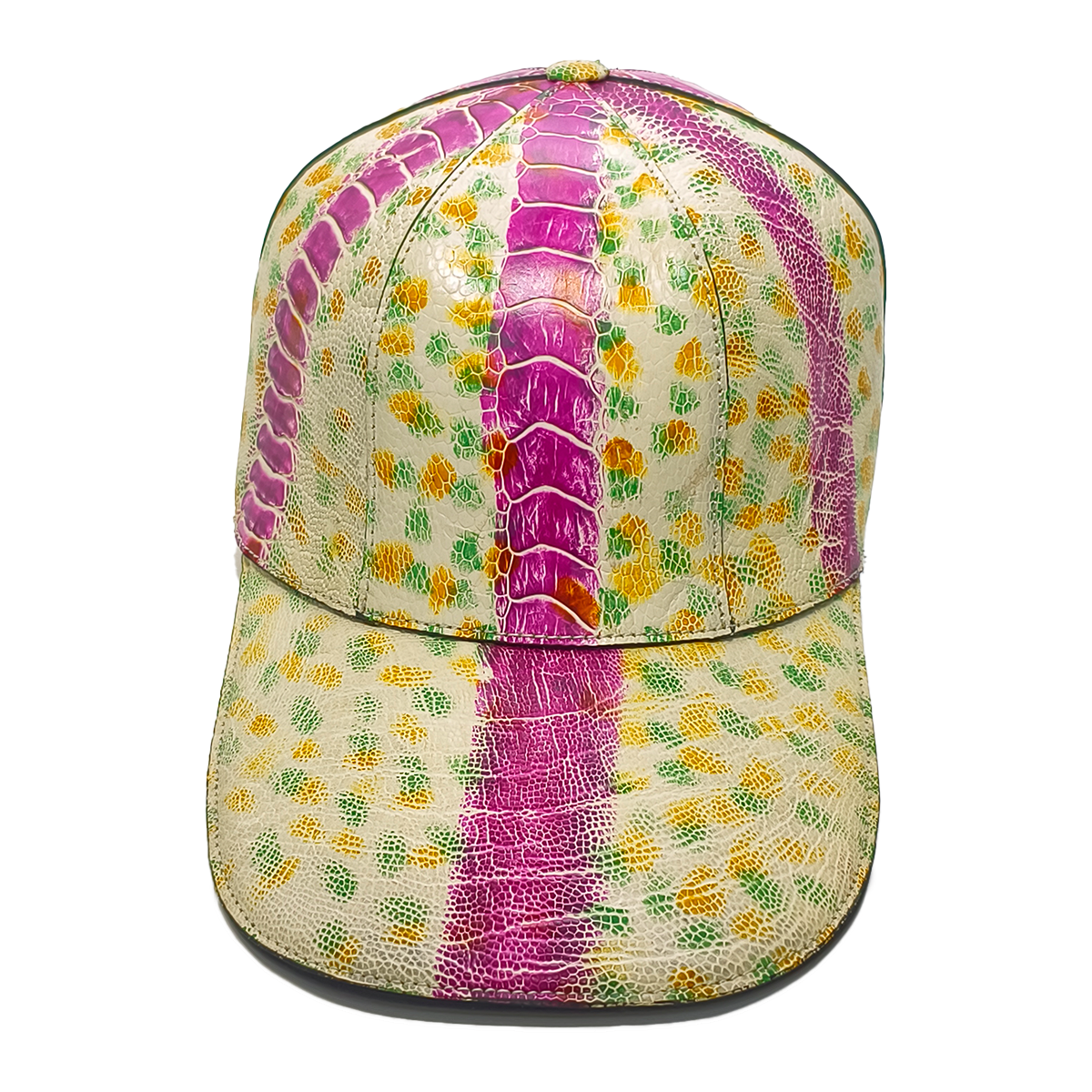 Handmade Genuine Ostrich Leather Cap, Vibrant Multi-Color Adjustable Design