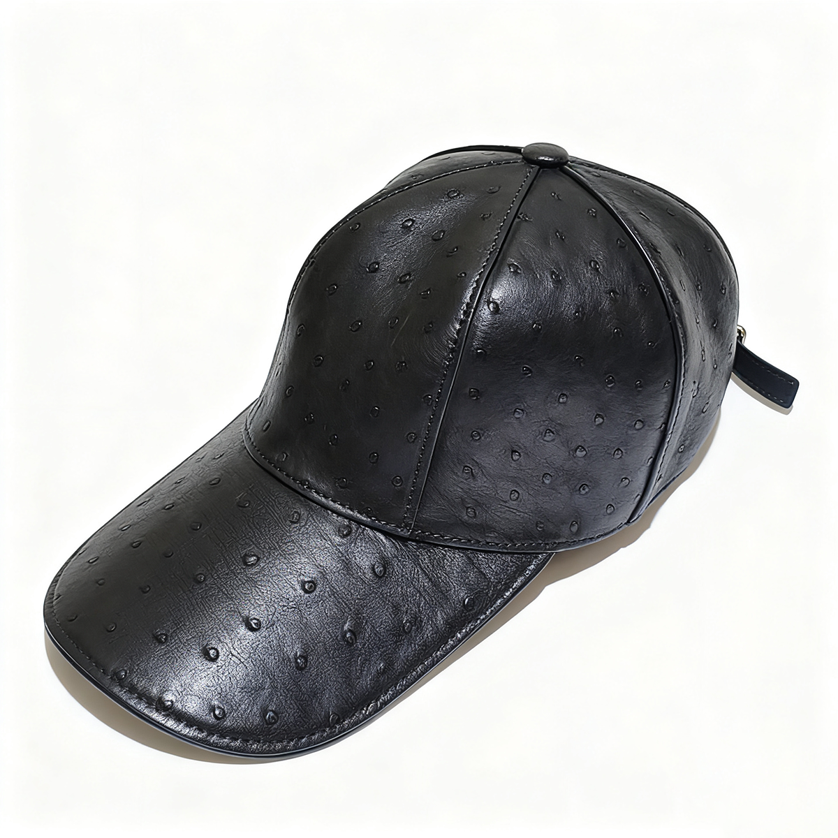 baseball cap-black genuine ostrich leather