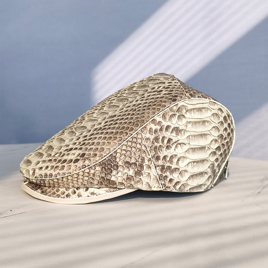 Handmade Genuine Python Leather Beret Cap, Neutral Gradient Texture Adjustable Design