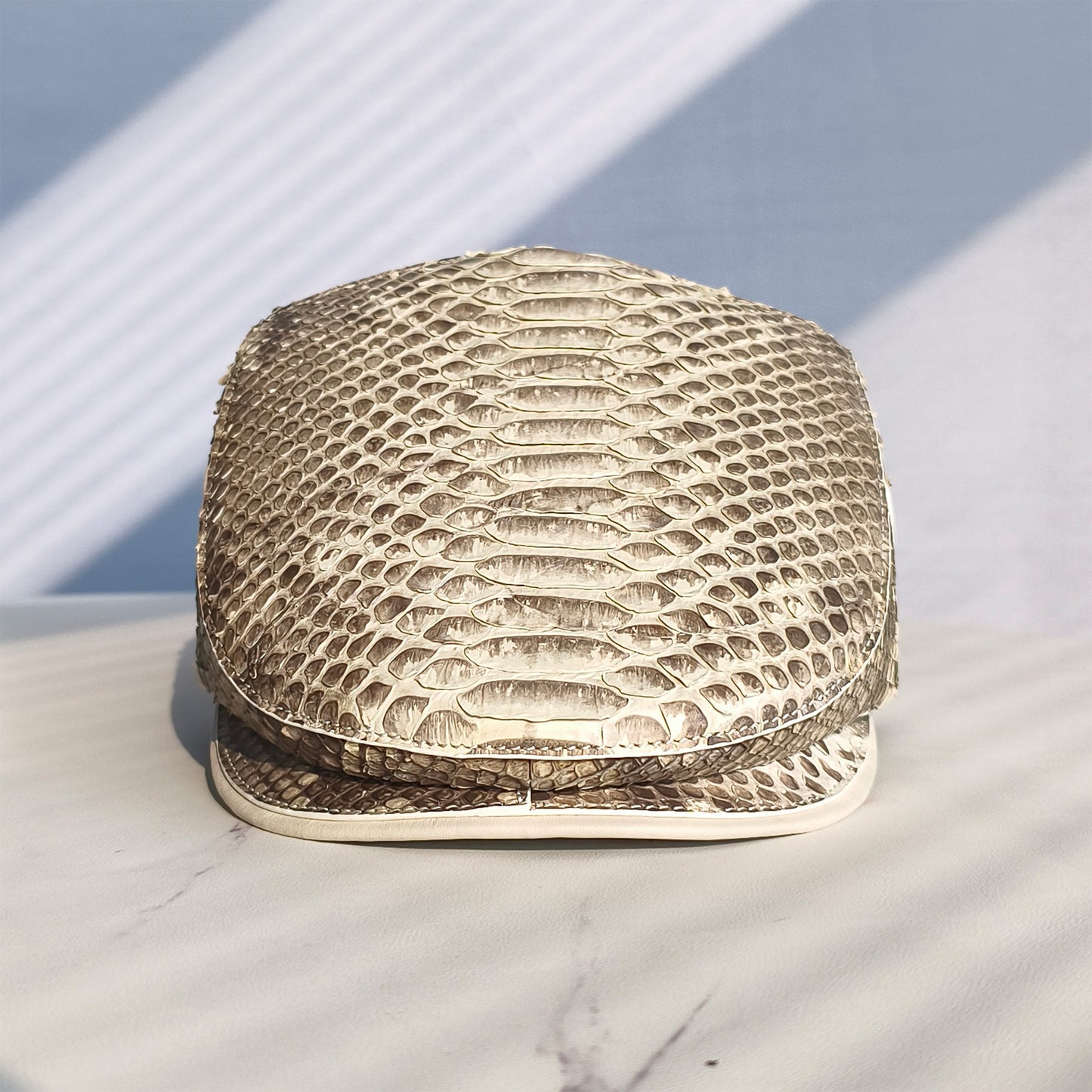 Handmade Genuine Python Leather Beret Cap, Neutral Gradient Texture Adjustable Design