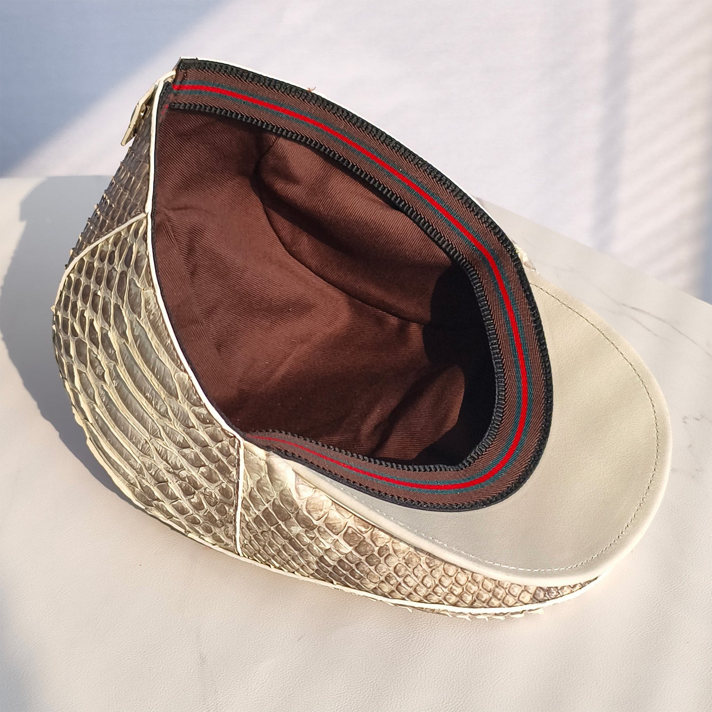 Handmade Genuine Python Leather Beret Cap, Neutral Gradient Texture Adjustable Design