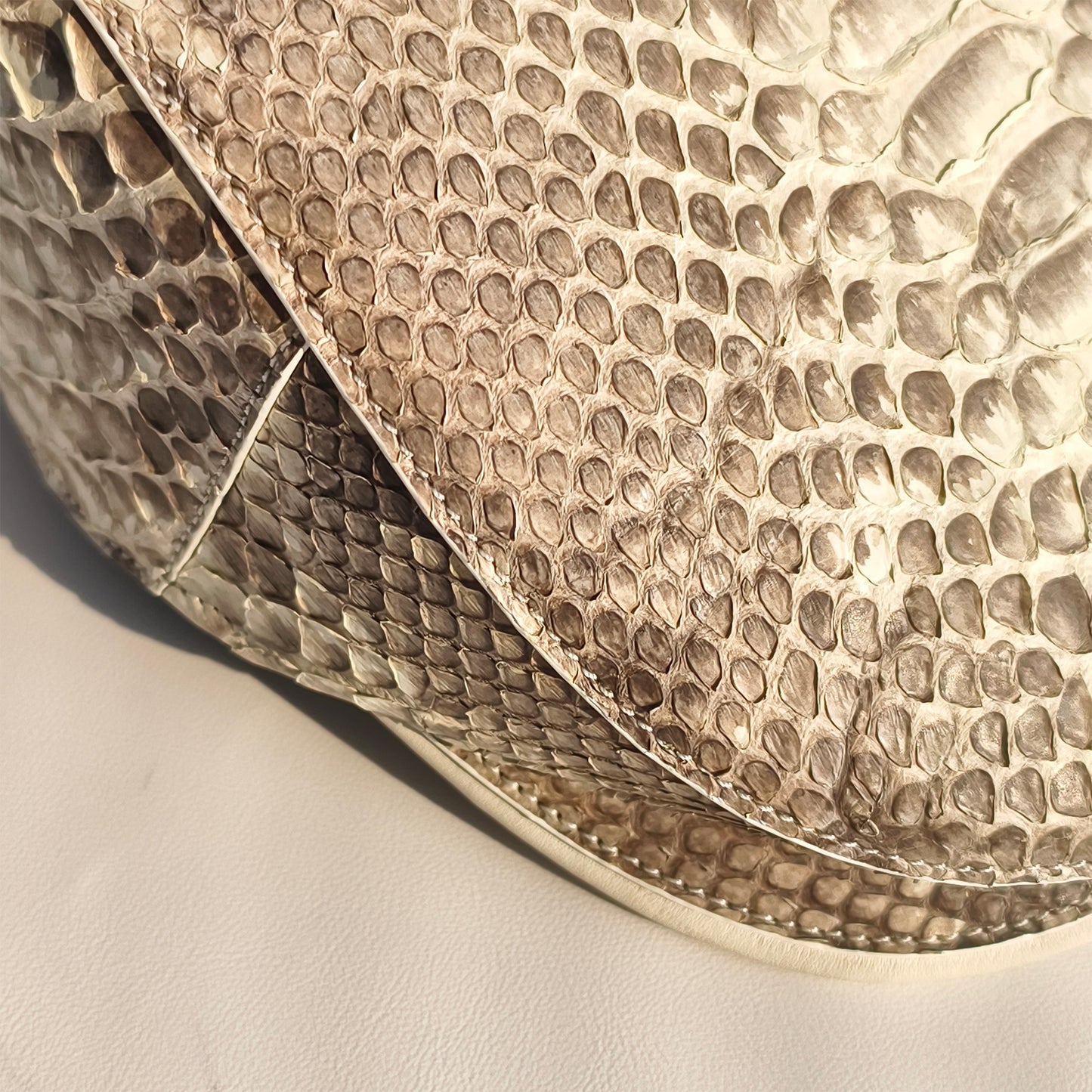 Handmade Genuine Python Leather Beret Cap, Neutral Gradient Texture Adjustable Design