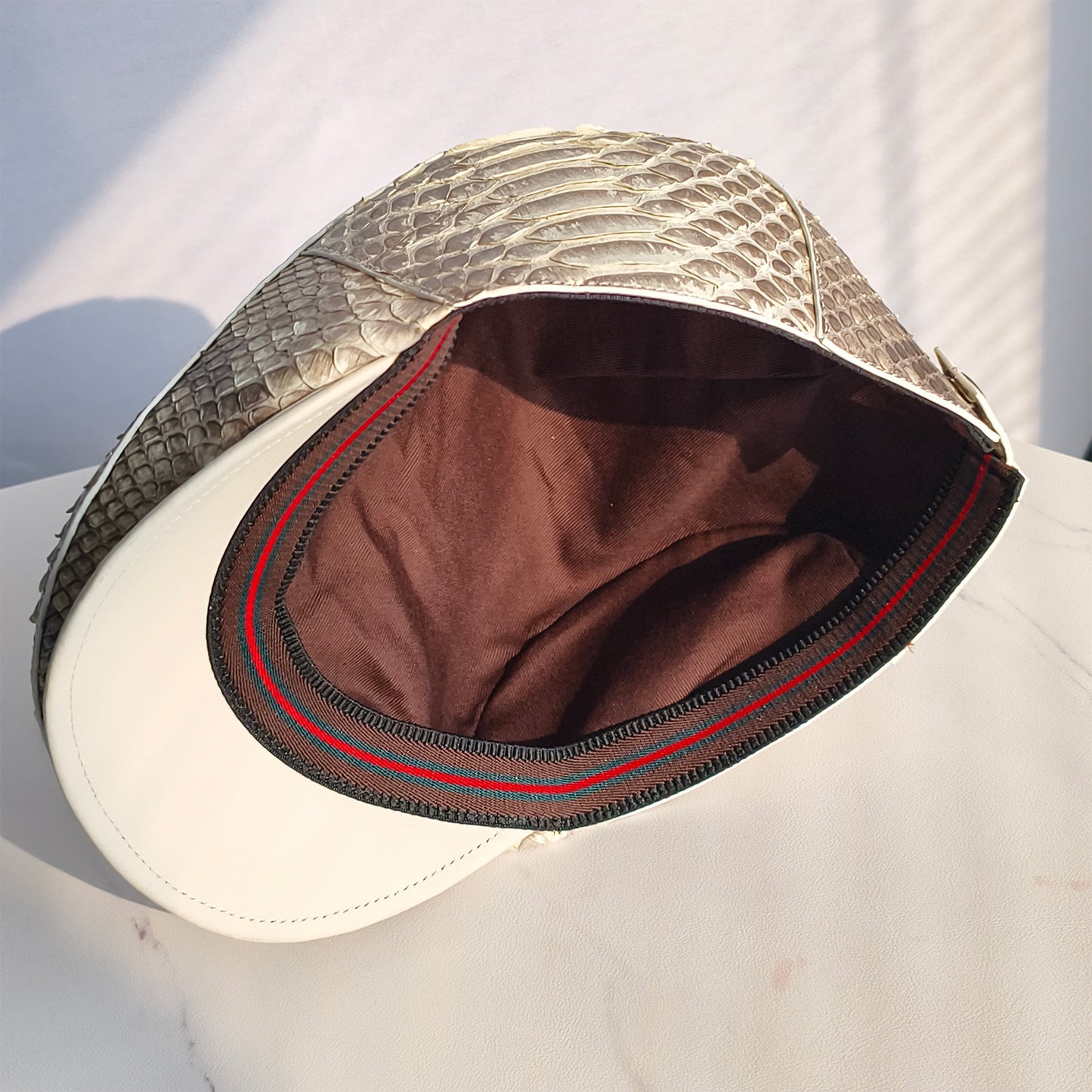 Handmade Genuine Python Leather Beret Cap, Neutral Gradient Texture Adjustable Design