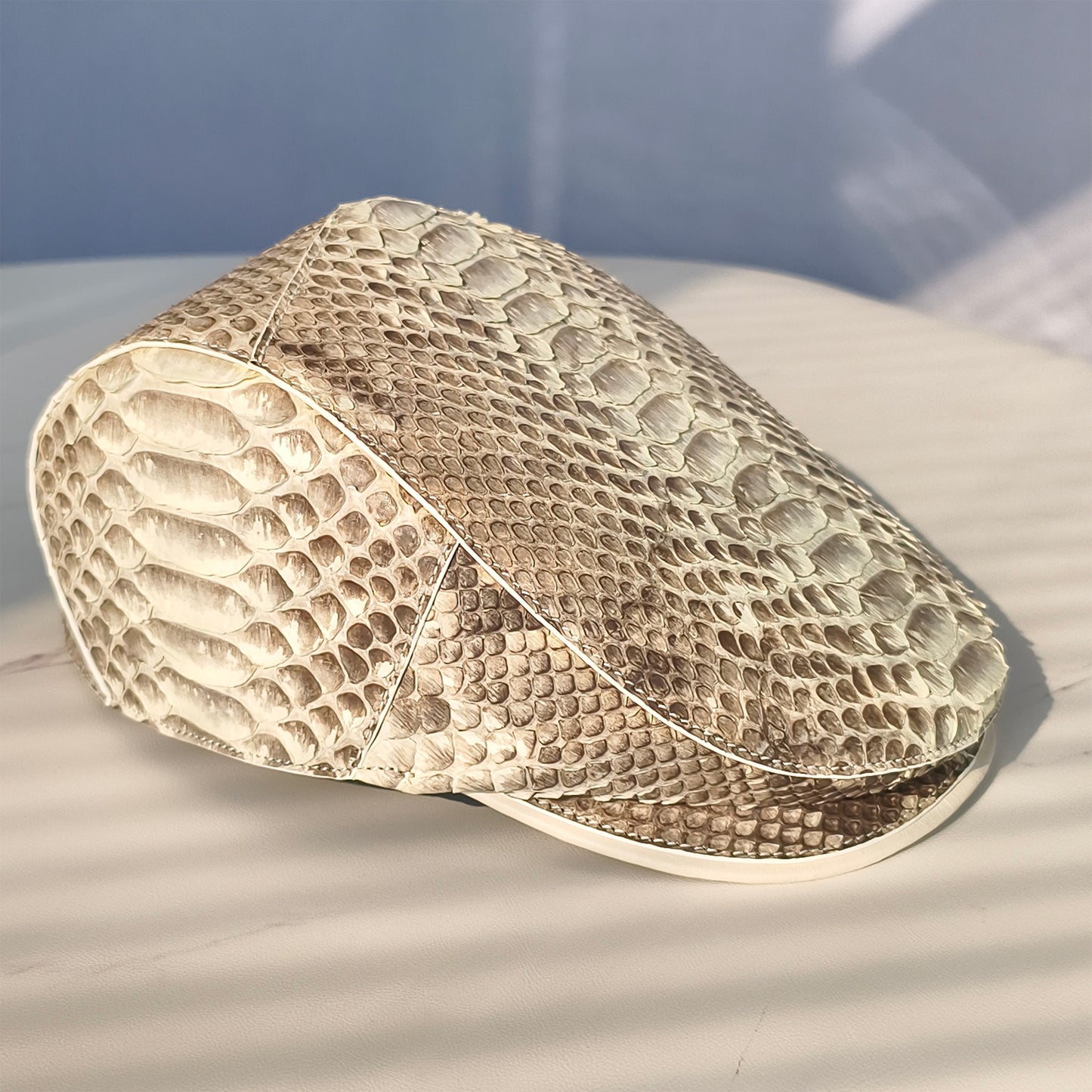 Handmade Genuine Python Leather Beret Cap, Neutral Gradient Texture Adjustable Design