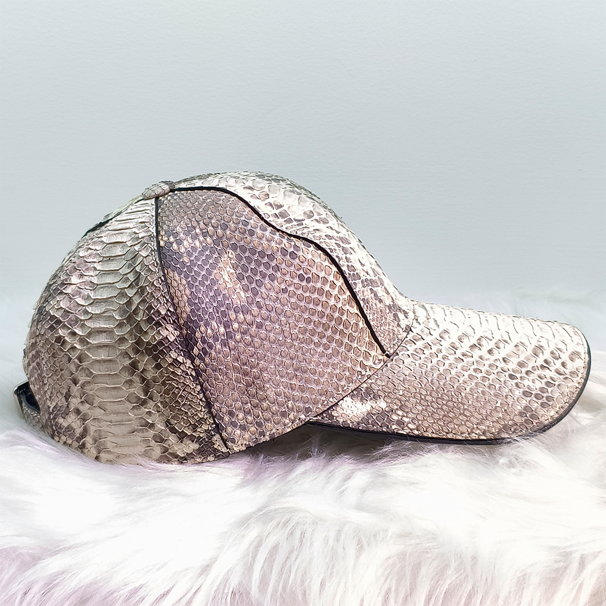Handmade Genuine Python Leather Cap, Artisanal Adjustable Natural Texture Design