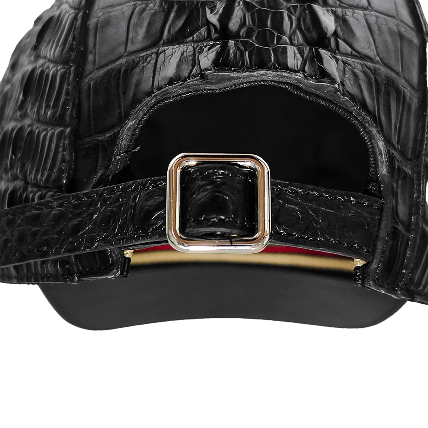 Handmade Genuine Alligator Leather Cap, Glossy Black Adjustable Design