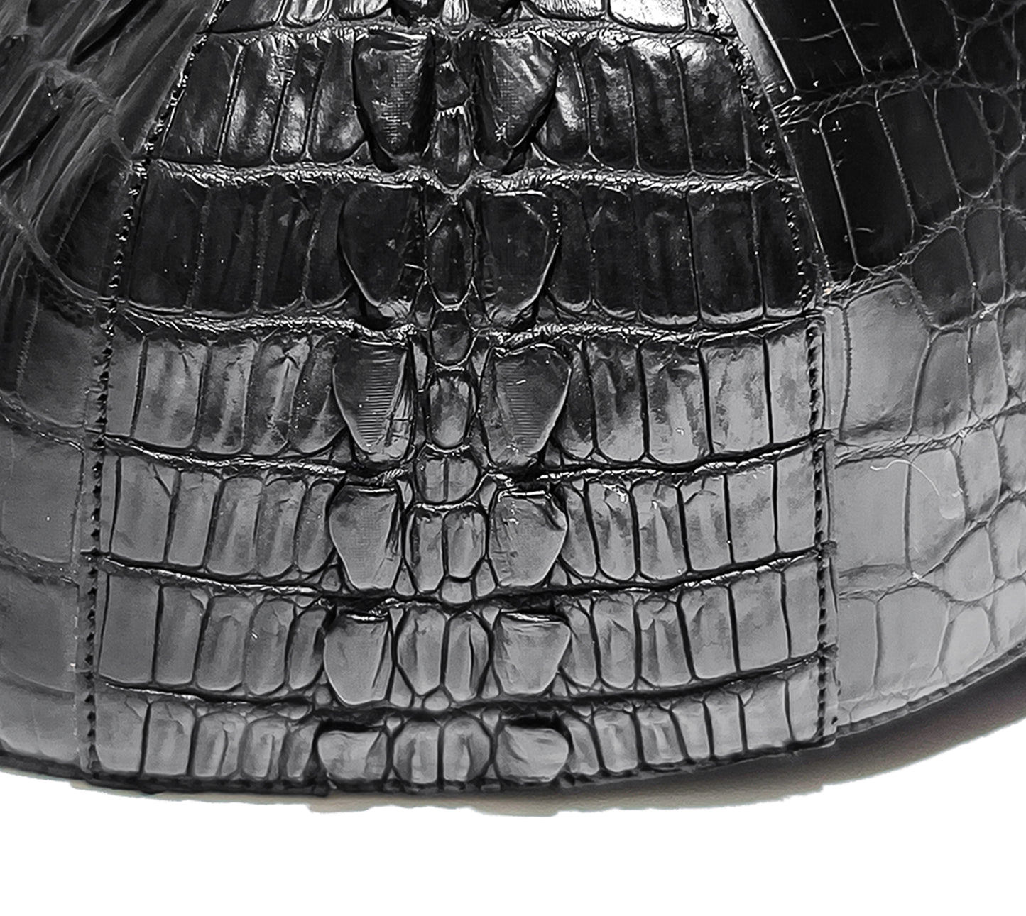 Handmade Genuine Alligator Leather Cap, Glossy Black Adjustable Design