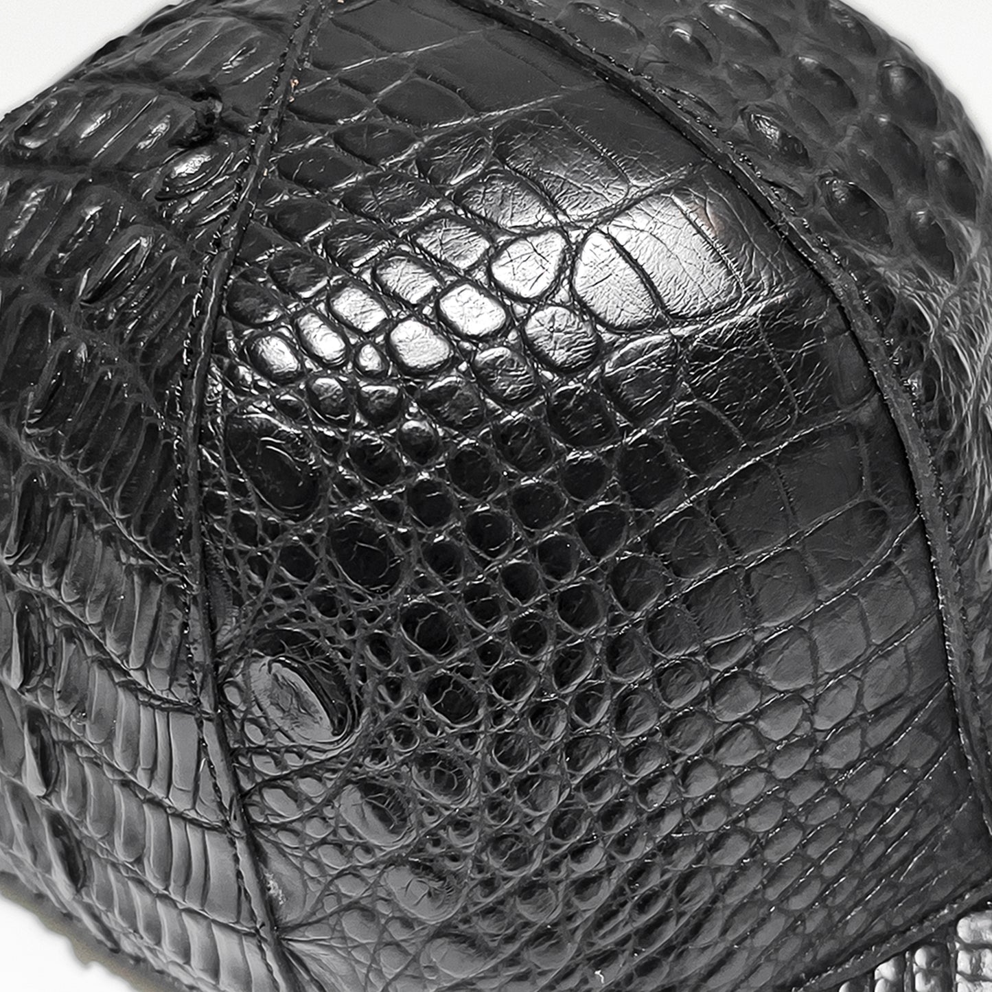 Handmade Genuine Alligator Leather Cap, Glossy Black Adjustable Design